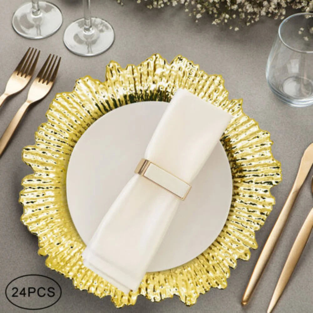 24-Pack 13″ Gold Round Charger Plates – Elegant, Lightweight Decorative Dining Base