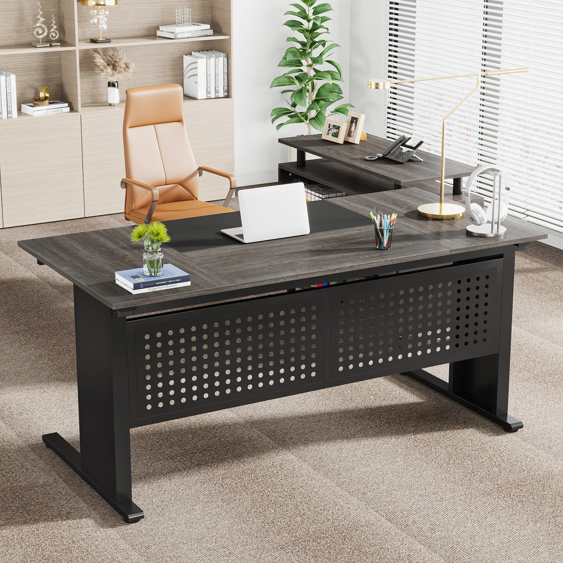 🖥️ Tribesigns 63" L-Shaped Executive Desk – Large Office Desk with File Cabinet, Drawers & Storage Shelves