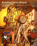 “Robotime Rolife Sunset Carnival Music Box – 3D Wooden Puzzle Ferris Wheel with Lights, DIY Home Decoration & Gift”