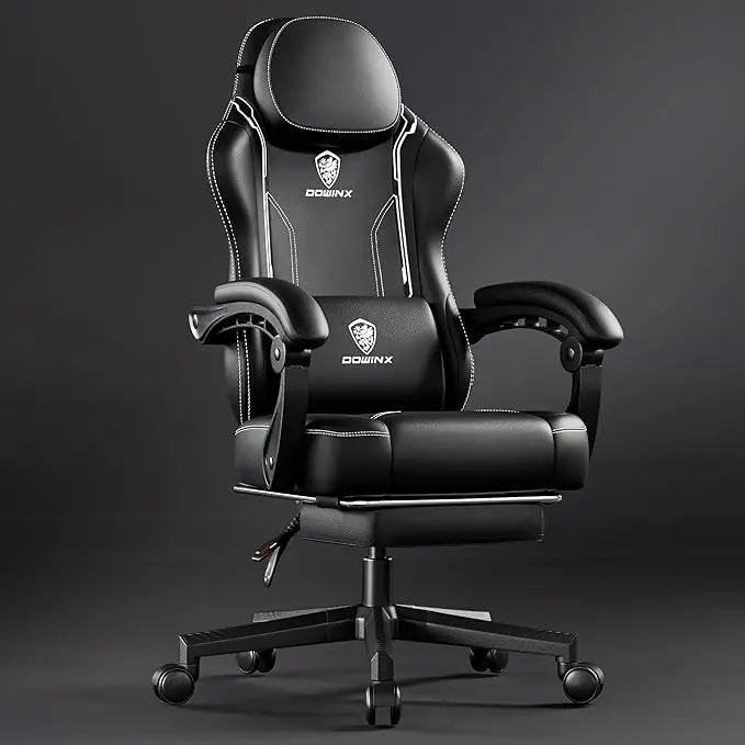 Ergonomic Gaming Chair with Pocket Spring Cushion – High-Back Gaming & Office Chair with Massage Lumbar Pillow, Adjustable Footrest & Headrest