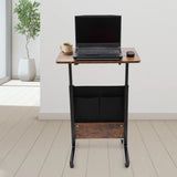 🖥️ Standing Desk 16–24 Inches – Portable Laptop Desk with Lockable Wheels & Rolling Stand-Up Workstation (Brown/Black)