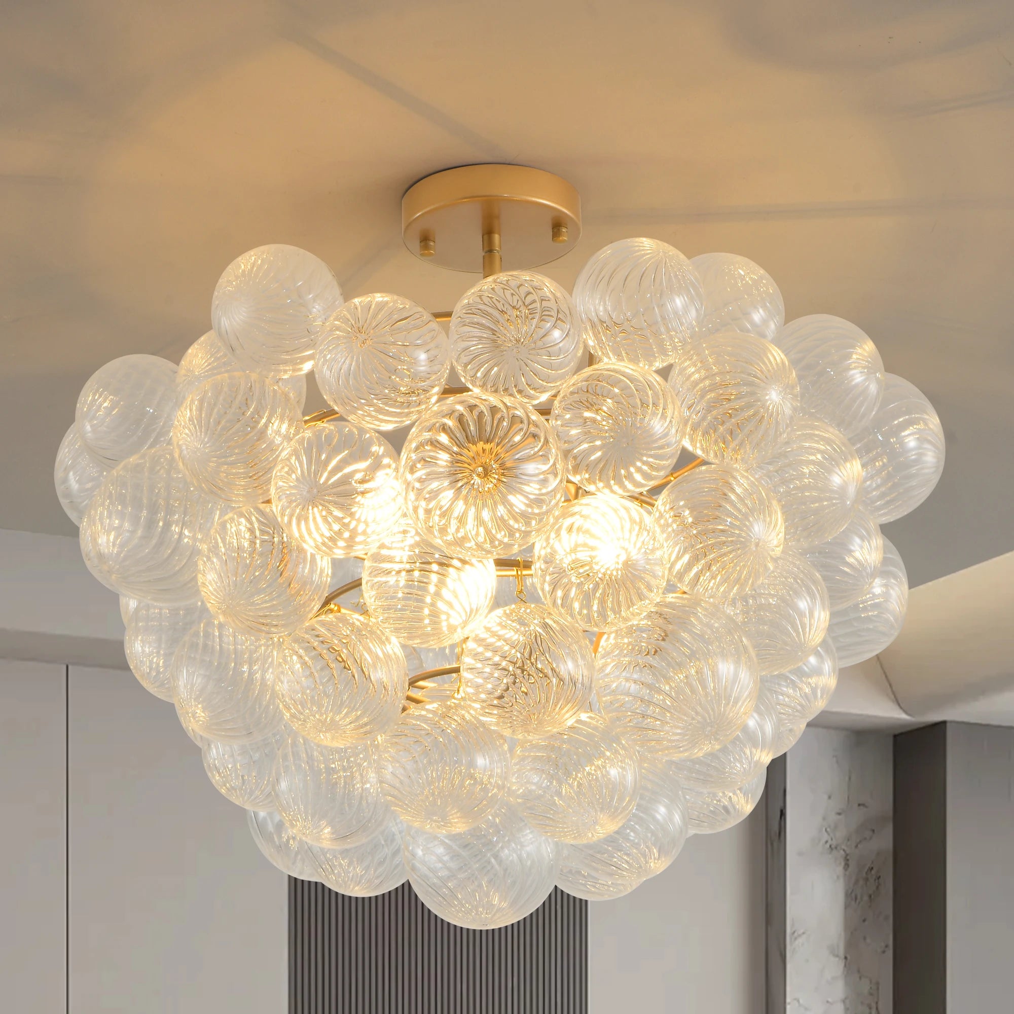 20-Inch Gold Pendant Light – Elegant Clear Glass Globe Shade for Living, Dining & Kitchen Spaces