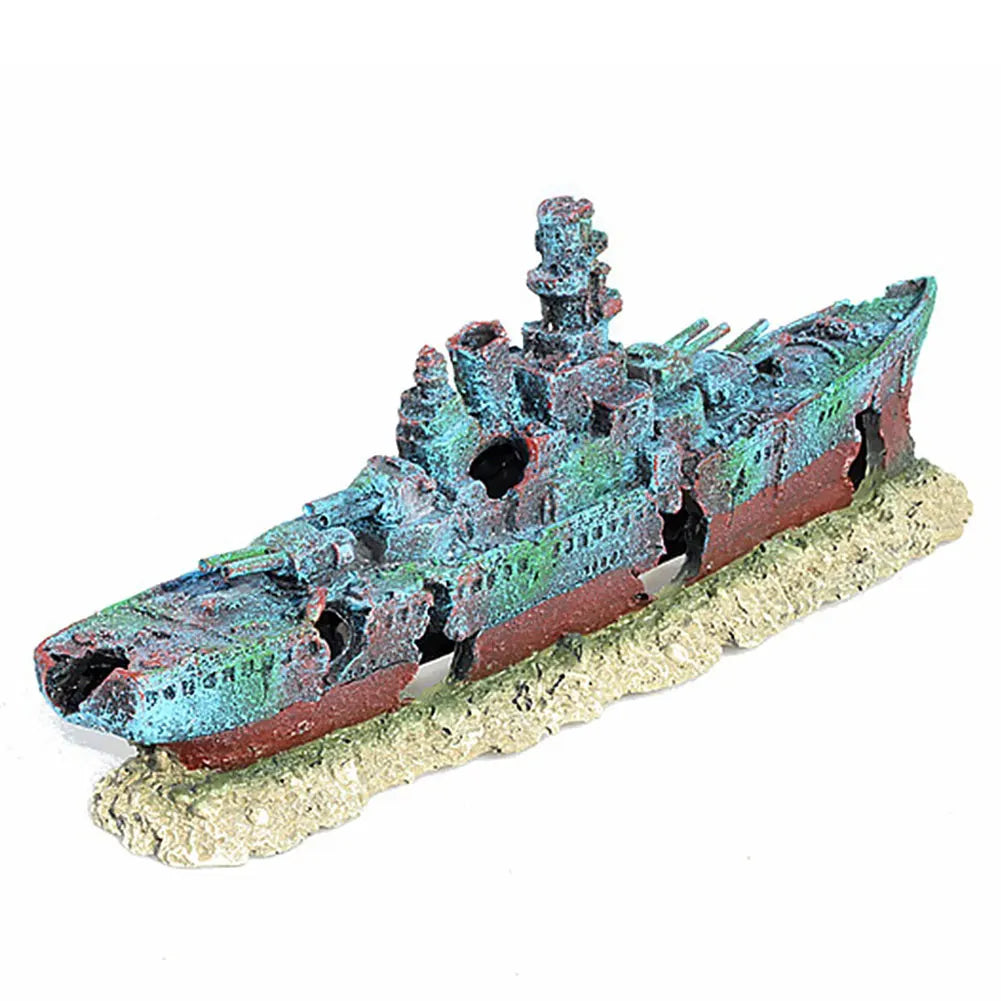AquaFort Warship Wreck Aquarium Ornament – Realistic Shipwreck Cave Decoration for Fish Tanks