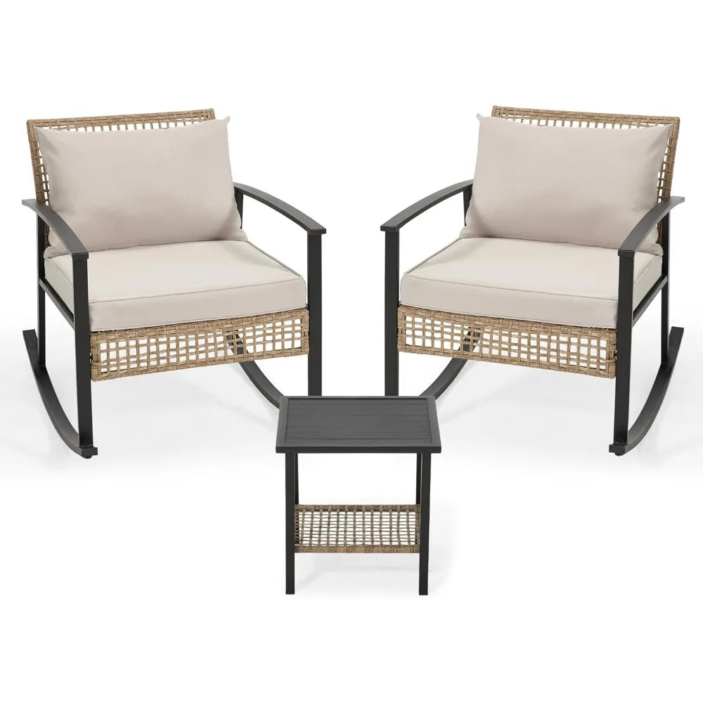 3-Piece Outdoor Rattan Patio Furniture Set with 2 Oversized Chairs & 2-Tier Coffee Table