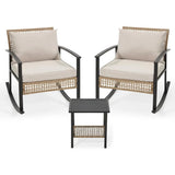 3-Piece Outdoor Rattan Patio Furniture Set with 2 Oversized Chairs & 2-Tier Coffee Table