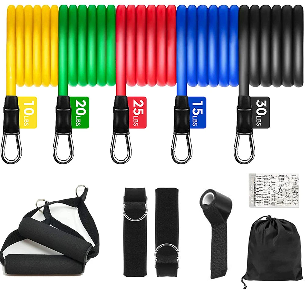 11-Piece Resistance Bands Set – Elastic Rubber Fitness Expander for Home Gym, Bodybuilding & Full-Body Strength Training