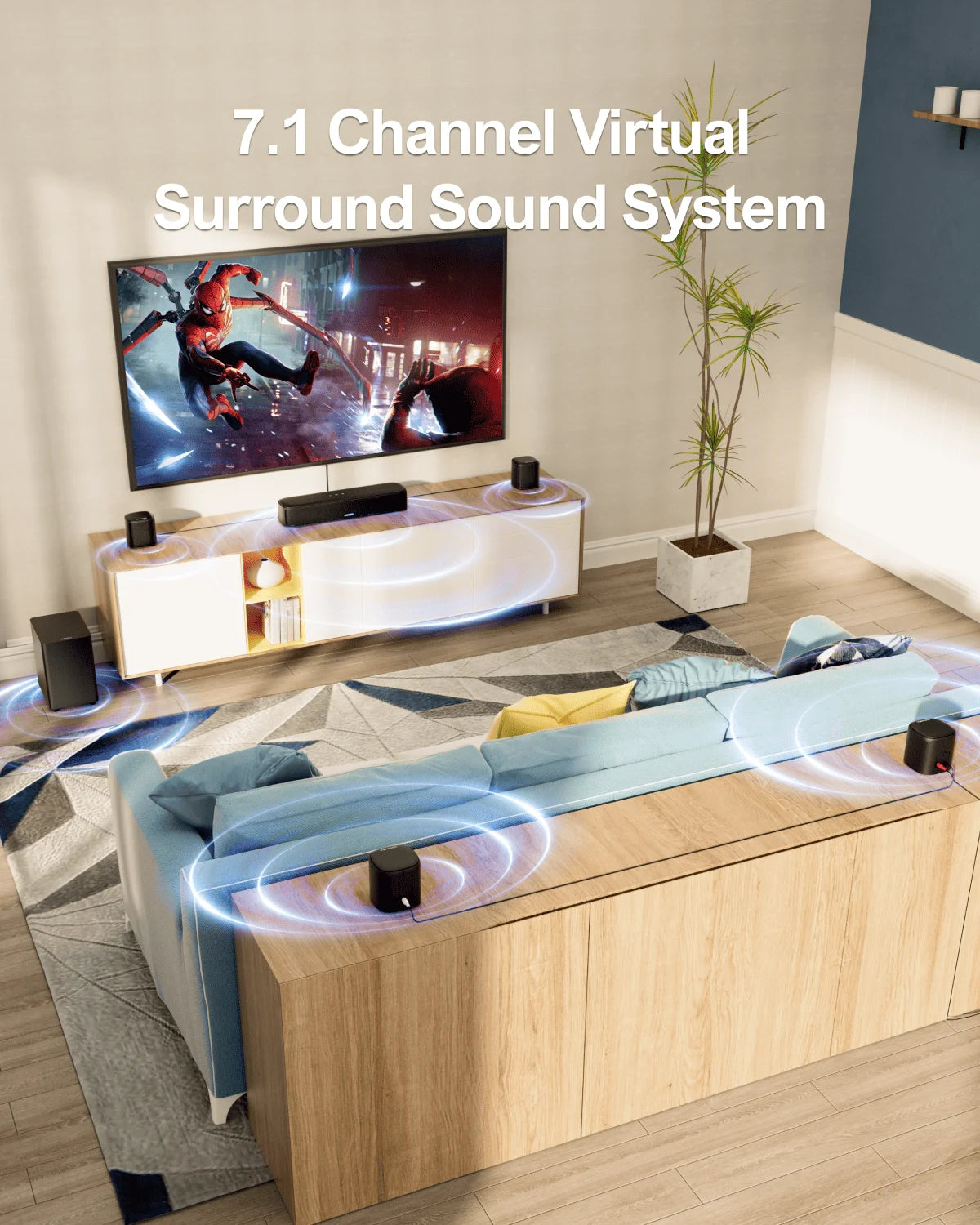 ULTIMEA 7.1ch Virtual Surround Soundbar – 330W Peak Power TV Sound System with Subwoofer, 4 Surround Speakers & App Control