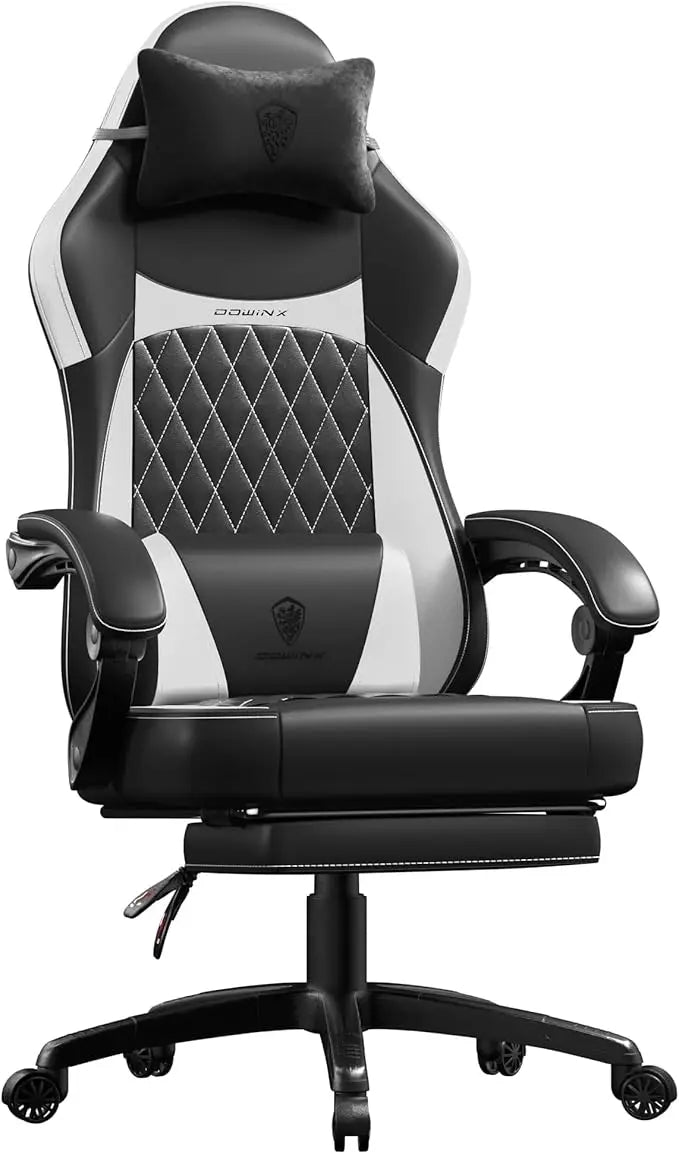 Ergonomic Gaming Chair with Pocket Spring Cushion – High-Back Gaming & Office Chair with Massage Lumbar Pillow, Adjustable Footrest & Headrest
