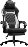 Ergonomic Gaming Chair with Pocket Spring Cushion – High-Back Gaming & Office Chair with Massage Lumbar Pillow, Adjustable Footrest & Headrest