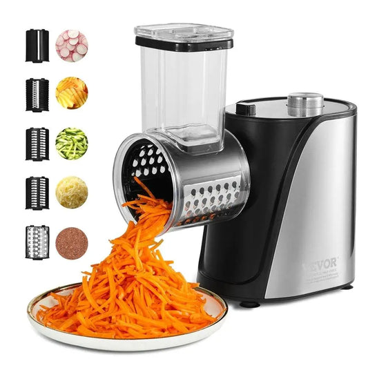 Electric Cheese Grater & Vegetable Chopper – 5 Stainless Steel Attachments, 250W Powerful Kitchen Cutter