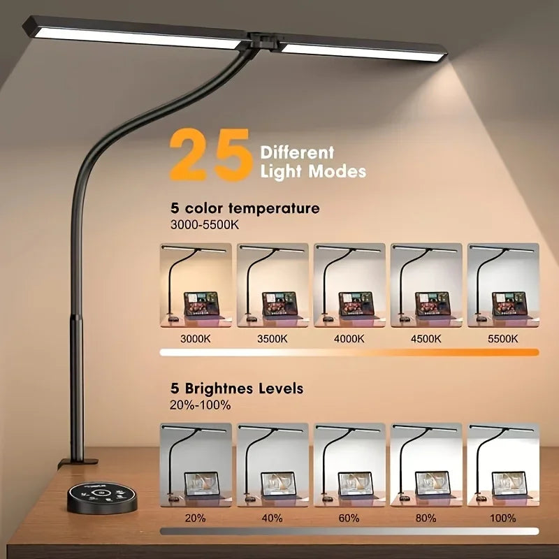 💡 24W LED Architect Desk Lamp – Eye-Care Home Office Lamp with Fixture, 5 Color Modes & Stepless Dimming
