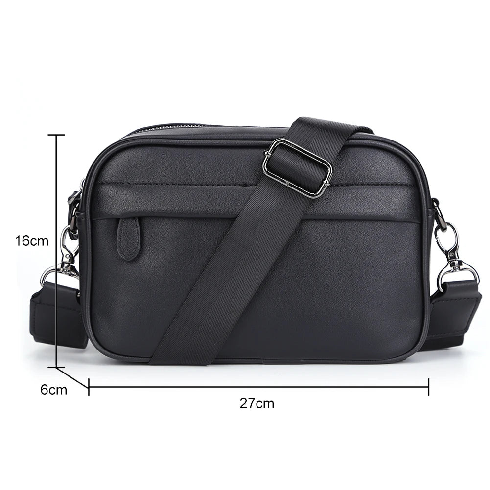 Men’s Leather Crossbody Shoulder Bag – Classic Pattern Small Square Satchel with Wide Strap for Casual, Business, Travel & Work