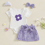 Baby Girl 3-Piece Summer Outfit – Floral Print Romper, Matching Skirt & Headband Set for Outings & Photoshoots