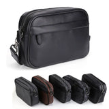 Men’s Plaid Leather Small-Square Crossbody Satchel – Compact Business Shoulder + Sling Bag