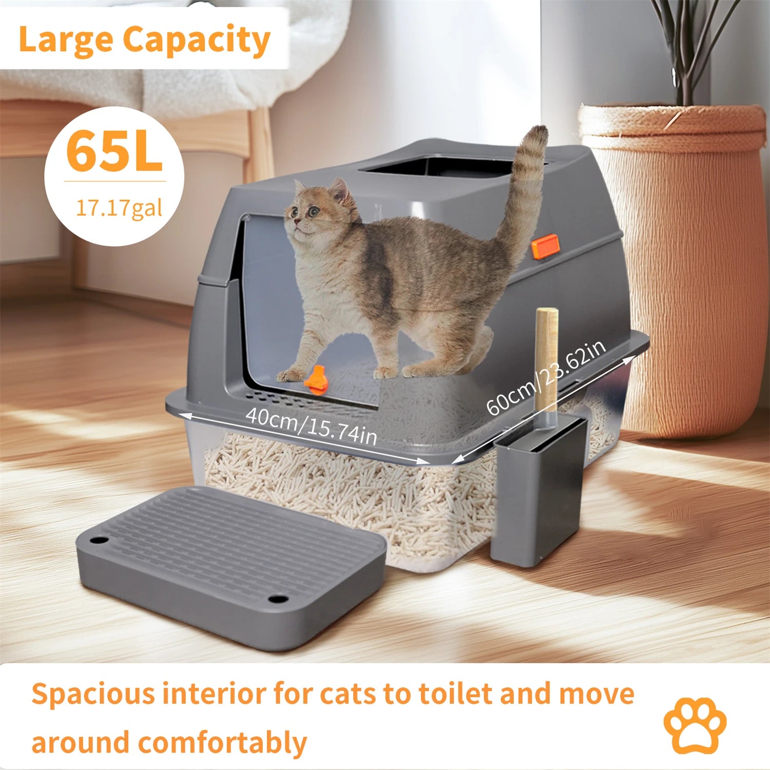 Enclosed Stainless Steel Cat Litter Box with Lid, Extra-Large Metal Tray & High Walls for Big Cats