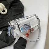 Women’s Heart-Shaped Herringbone & Newspaper-Print Crossbody Bag – Stylish Underarm & Shoulder Purse