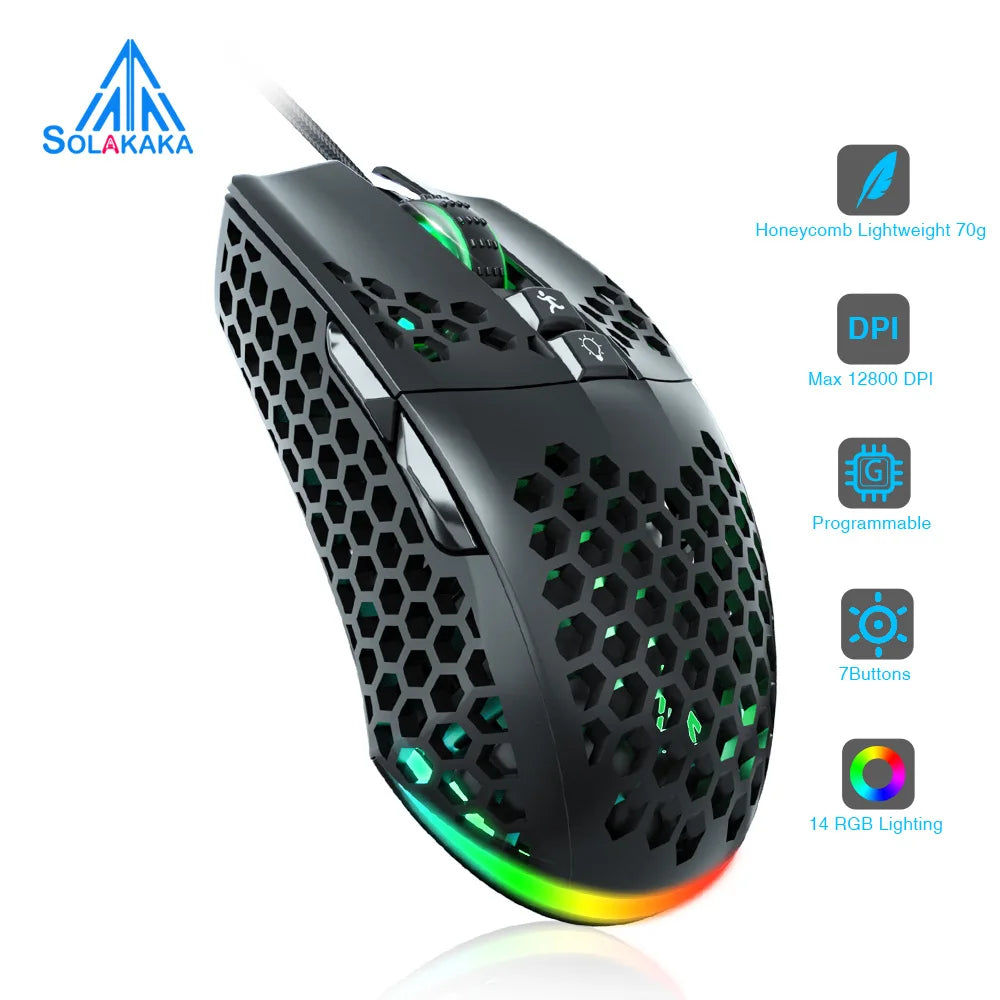 SM900 Wired Gaming Mouse – 12,800 DPI Honeycomb Lightweight Mouse with 7 Buttons & Macro Software for PC/Laptop