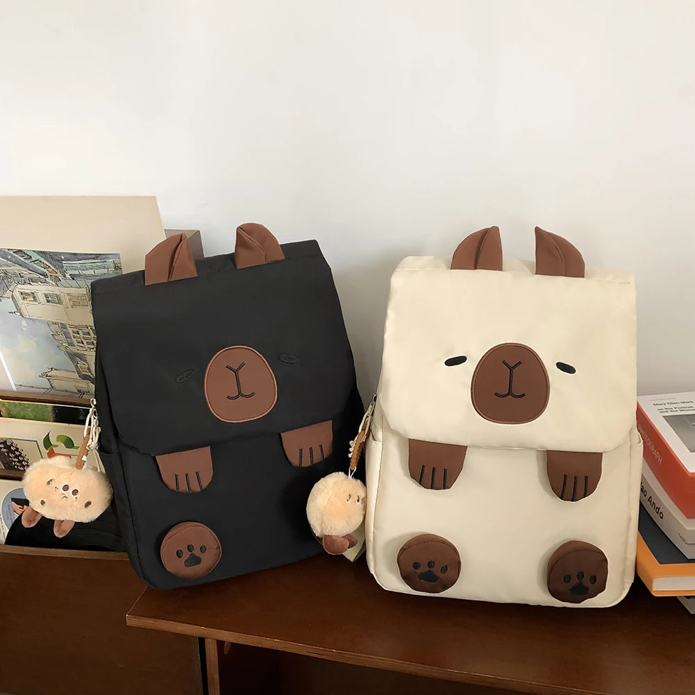 Kawaii Capybara Backpack for Women – Adjustable Strap School & Travel Bookbag with Zipper Closure