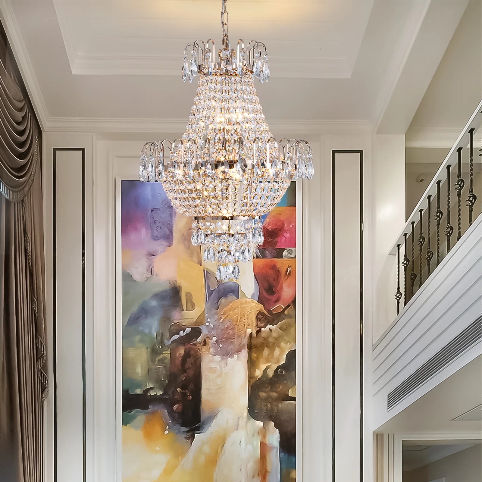 Arlgsite Luxury Gold Crystal Chandelier – Elegant K9 Crystal Ceiling Light for Living Room, Dining Room & Hallway