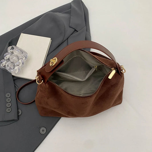 Women’s Suede Crossbody Hobo Bag – Adjustable Strap Satchel with Inner Pocket & Zipper Clutch for Work & Travel 👜✨