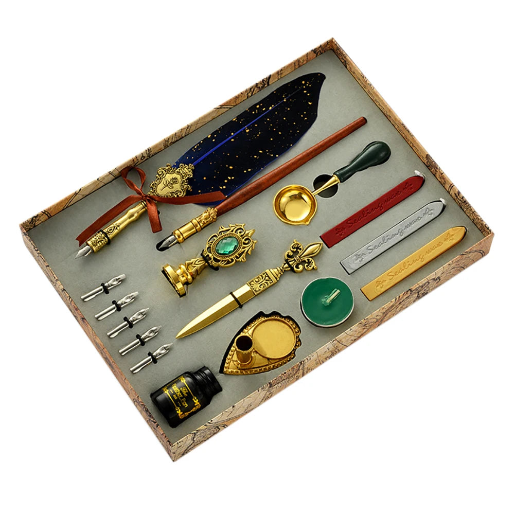 Retro Feather Pen Writing Ink Set – Exquisite Feather Dip Fountain Pen Craft & Gift Kit