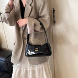 Women’s Patent PU Leather Armpit Handbag – Luxury Gold Buckle Shoulder Bag with Elegant Glossy Finish for Trendy Fashion Looks