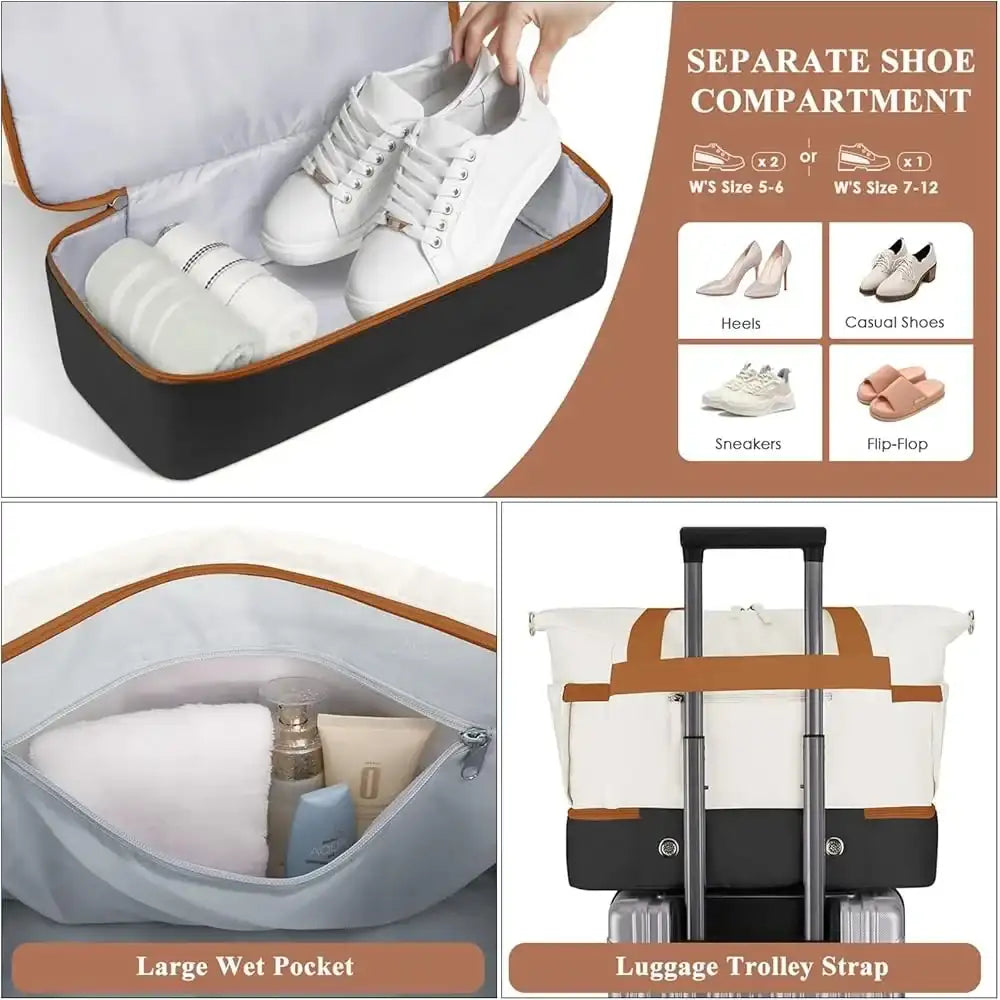“Women’s Gym Duffel Bag with USB Charging Port, Shoe Compartment & Wet-Pocket Travel Weekender”