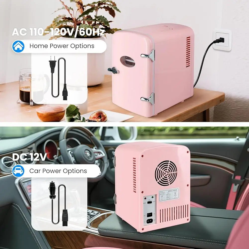 Portable Mini Fridge – 4 L / 6-Can Cooler & Warmer Compact Quiet Refrigerator with Observation Window