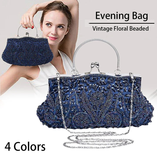 Beaded Women’s Evening Clutch with Chain-Shoulder Strap – Wedding Party Handbag