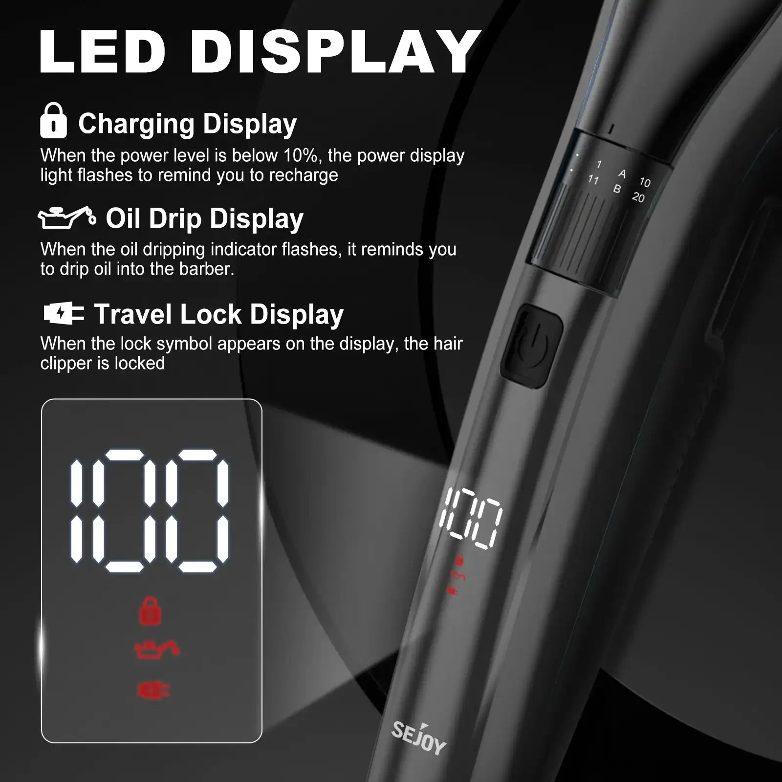 Sejoy Professional Electric Hair Clipper for Men – Adjustable 20-Gear Rechargeable Hair Trimmer