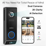 ZUMIMALL Dual-Lens Video Doorbell – Wireless/Wired Smart Doorbell with Battery & Chime, 2-Way Audio, Voice Changer & Home Security Camera