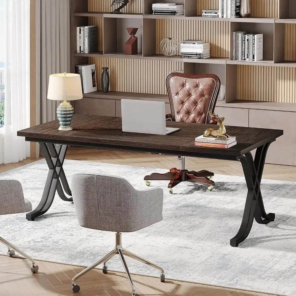 63″ Executive Desk – Large Computer Workstation with Thick Wooden Top & Heavy-Duty Metal Frame