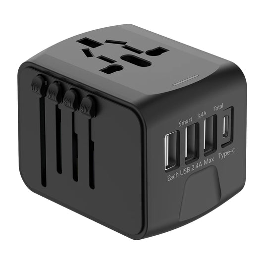 International Travel Power Plug Adapter – Portable Charger with 3 USB & 1 Type-C Ports for USA, EU, UK & AU