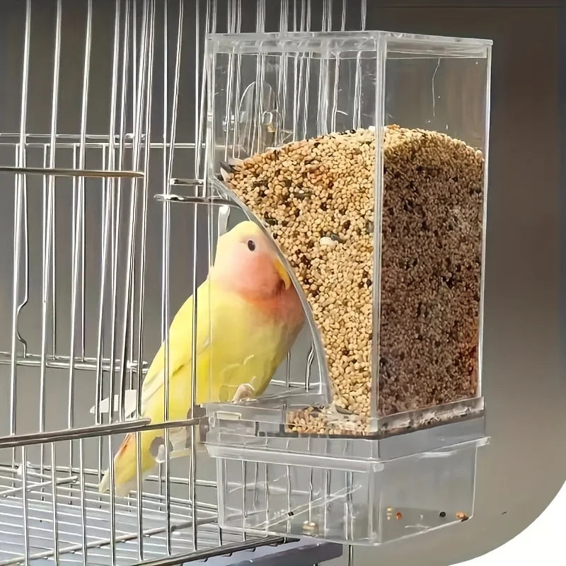 Transparent Automatic Bird Feeder – Anti-Splash Outside Cage Feeder for Parrots, Parakeets, Finches & Small Birds