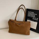 Unisex Suede Top-Handle Tote – Solid Colour Retro Handbag with Inner Pocket for Work & Travel
