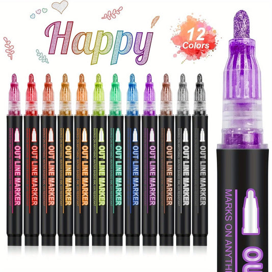 Metallic Double Line Pens Set (12 / 24 / 36 Colors) – Decorative Outline Pens for Scrapbooking & Card Writing