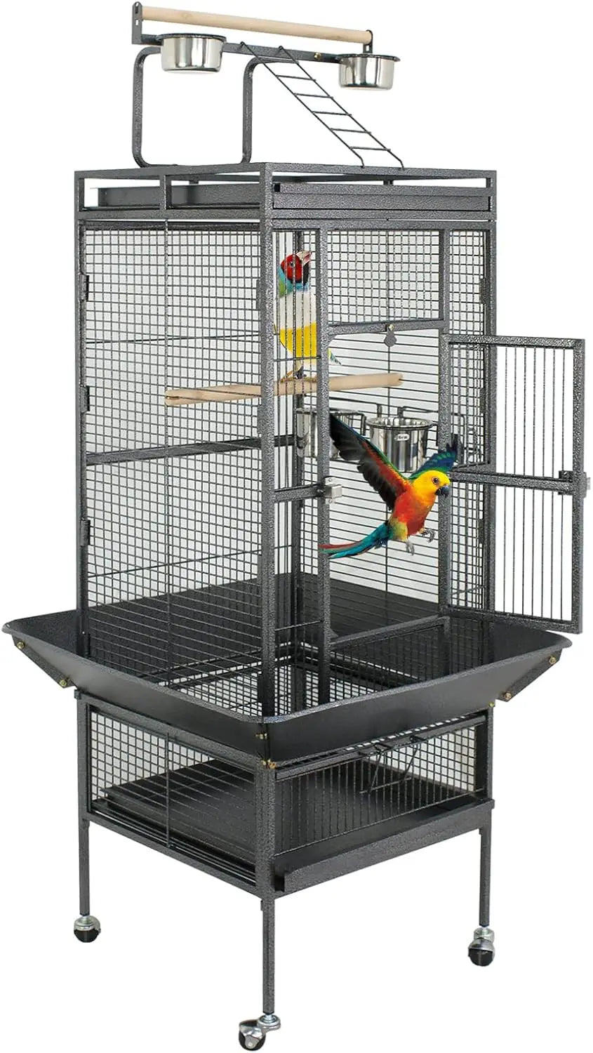 PlayTop XL Wrought-Iron Bird Cage with Rolling Stand — For Parakeets, Cockatiels, Quakers & Conures