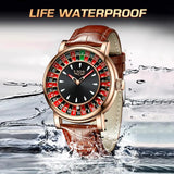 LIGE Russian Roulette Dial Men’s Watch – Creative Rotating Wheel, Luminous Hands, Leather Strap, Business Wristwatch
