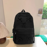 Fashion Bow Laptop Backpack – Large-Capacity Student Rucksack | Stylish Solid-Color Multi-Pocket Travel Daypack