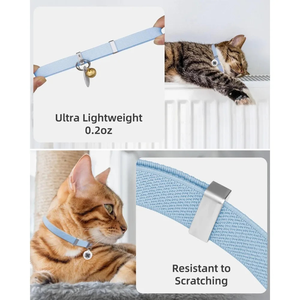 Stretch Elastic Cat Collar with Bell – Quick Release, Modifiable Pet Profile Page & Multiple Emergency Contact Options