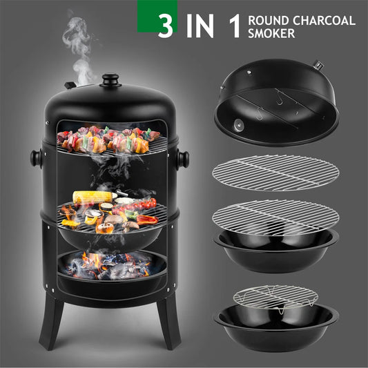“80×41×48cm Iron Smoker Charcoal Grill – Heavy-Duty Black Carbon BBQ for Outdoor Cooking & Smoking”