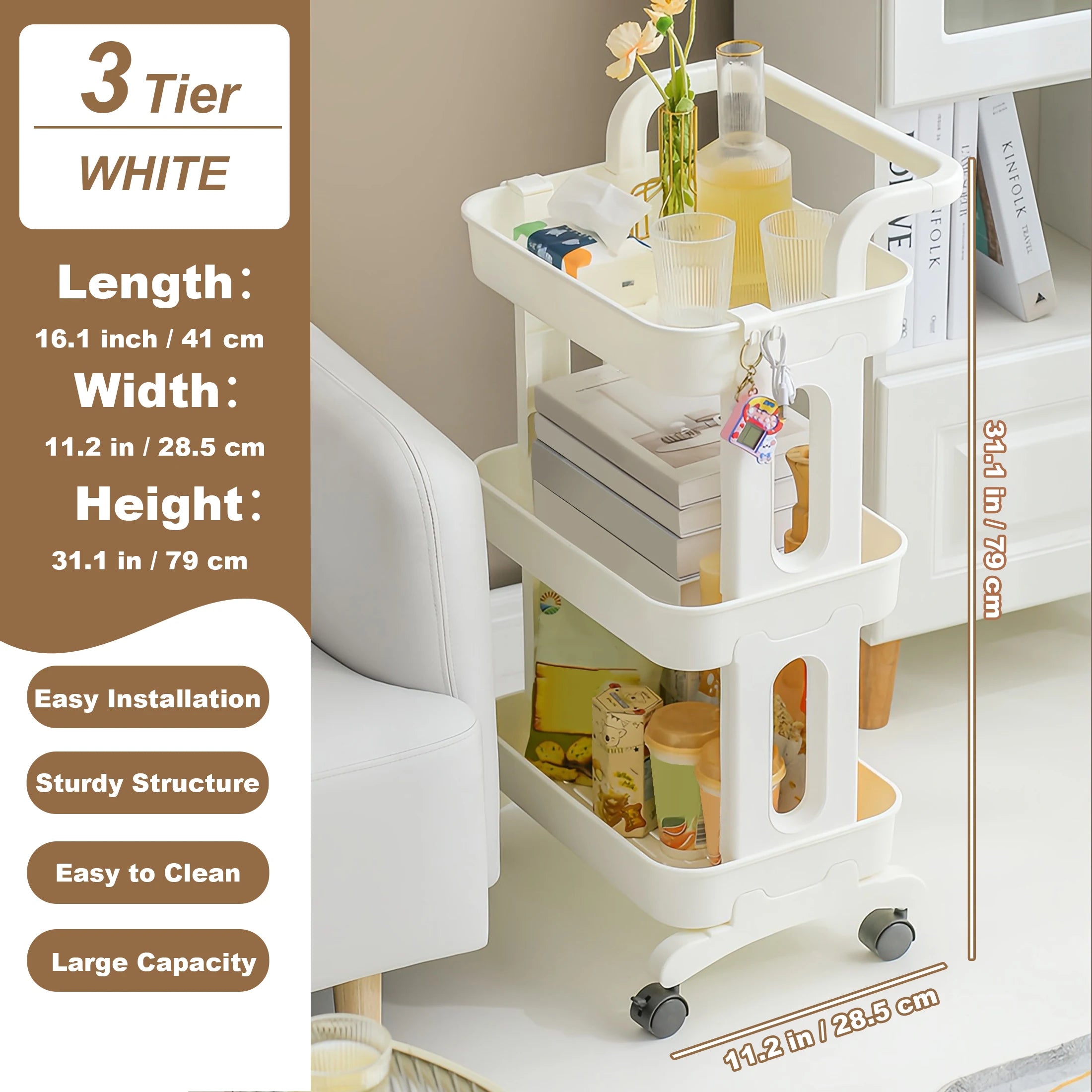 Multi-Layer Small Cart Storage Rack with Wheels – Floor-to-Floor Mobile Organizer for Kitchen, Bathroom & Bedroom