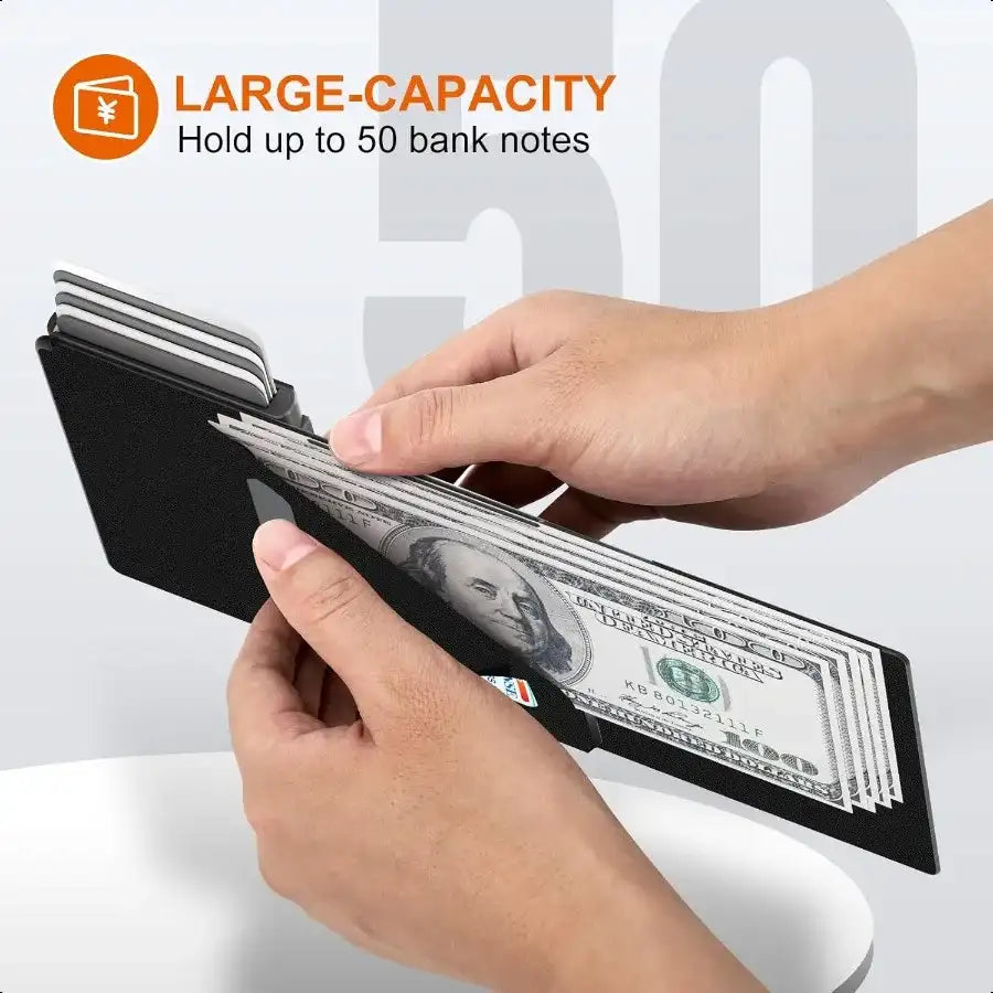 Men’s Wallet & Card Holder – Pop-Up Aluminum Case & Top-Grain Leather Smart Wallet for Men with RFID Blocking (Slim Front Pocket)