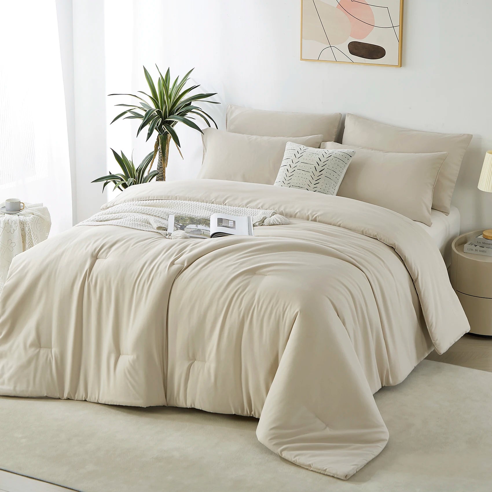 3-Piece Solid-Color All-Season Comforter Set – Ultra-Soft Breathable Bedding (1 Comforter + 1/2 Pillowcases)