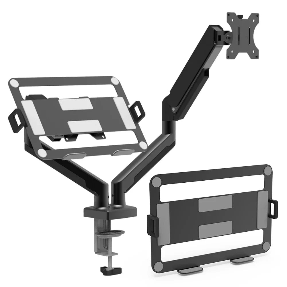 Dual Monitor Stand with C-Clamp & Grommet Base – Adjustable Desk Mount for 13″–32″ Computer Screens up to 19.8 lbs