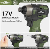 17V Brushless Cordless Drill & Impact Driver Set – 140Nm Power, 3-Speed, 2 Batteries + Full Accessories