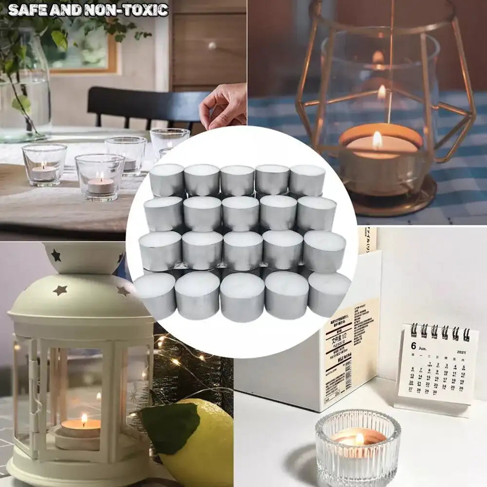 “200-Pack White Unscented Tea Light Candles – Bulk Dripless 4-Hour Burn for Weddings, Events & Home Décor”