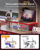47-Inch L-Shaped Gaming Desk – Carbon Fiber Surface Corner Computer Desk with Large Monitor Stand for Home & Office Setup