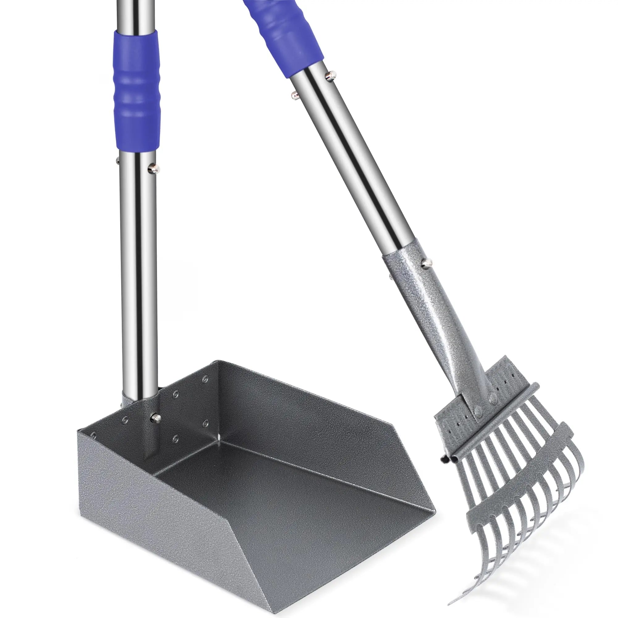 Dog Pooper Scooper Tray & Rake Set – Pet Waste Removal System with Long Adjustable Stainless Steel Handles for Easy Cleanup