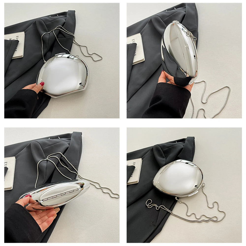 Smooth Mirror Acrylic Egg-Shaped Clutch – Luxury Shell Handbag for Women, Designer Evening & Party Purse